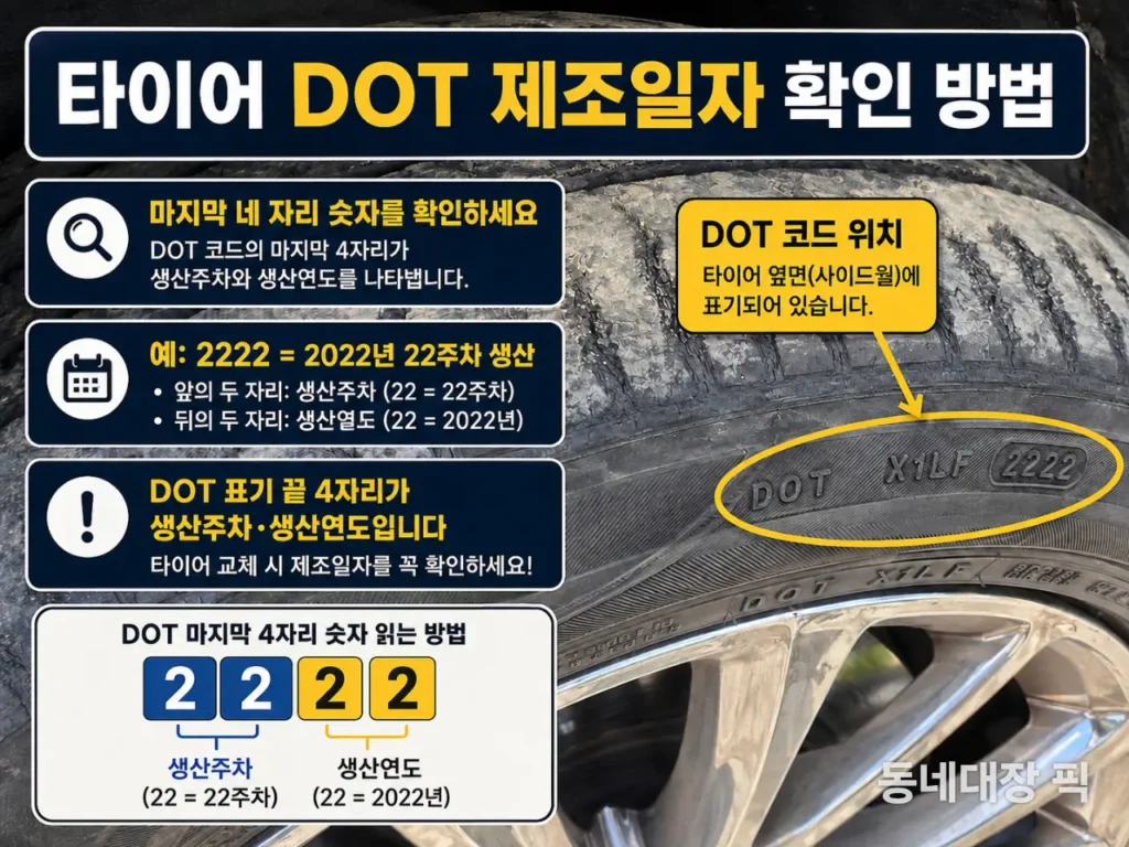 타이어 트레드 마모한계선 확인 방법