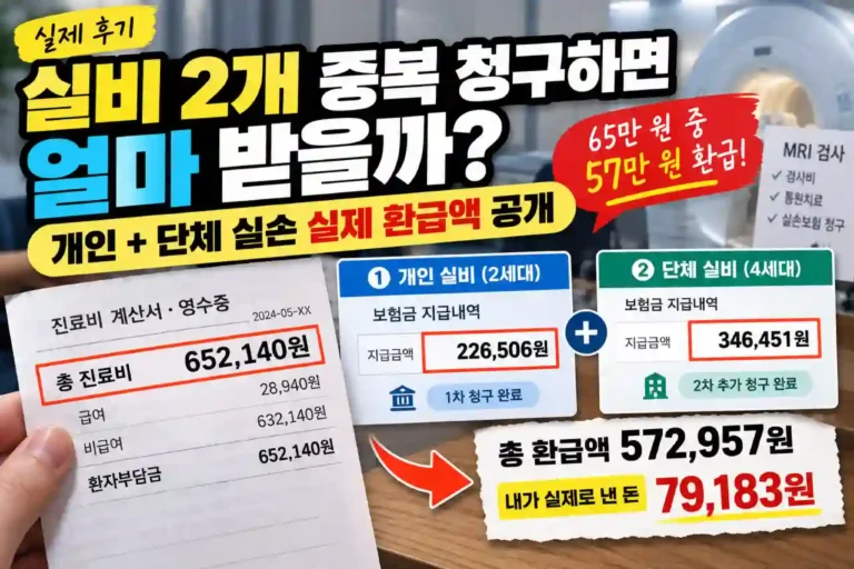 개인·단체 실손 2개 중복 청구 실제 환급액 572,957원 후기