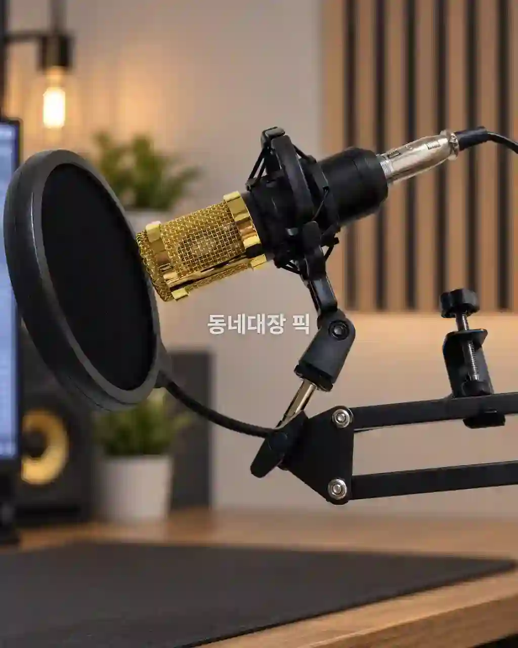 윈드스크린과 팝필터를 설치한 BM800 방송용 마이크