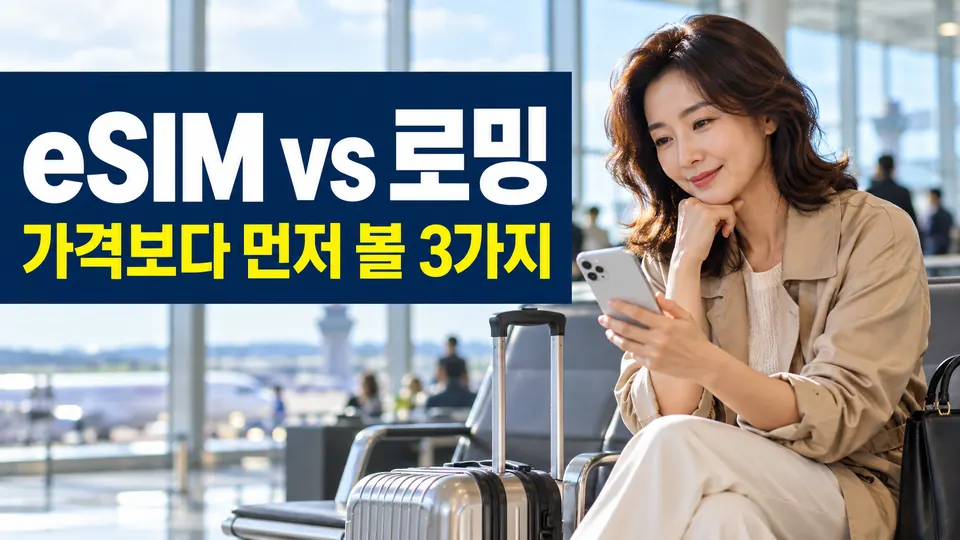 eSIM 로밍 비교 주제 대표 썸네일 (AI 생성 실사형 설명용 이미지)